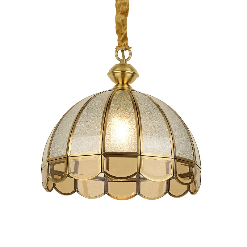 Koepel Eetkamer Pendellamp Antiek getextureerd glas 1-kops gouden hanglamp met geschulpte rand Clearhalo