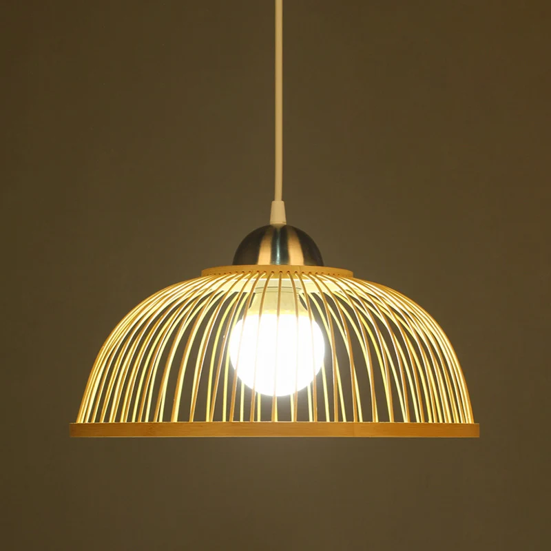 Koepel hangend plafondlamp Aziatische stijl bamboe enkele lamp beige hanglamp voor tearoom Clearhalo