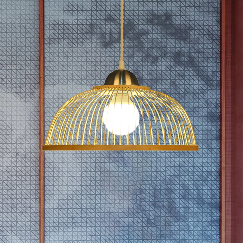 Koepel hangend plafondlamp Aziatische stijl bamboe enkele lamp beige hanglamp voor tearoom Clearhalo