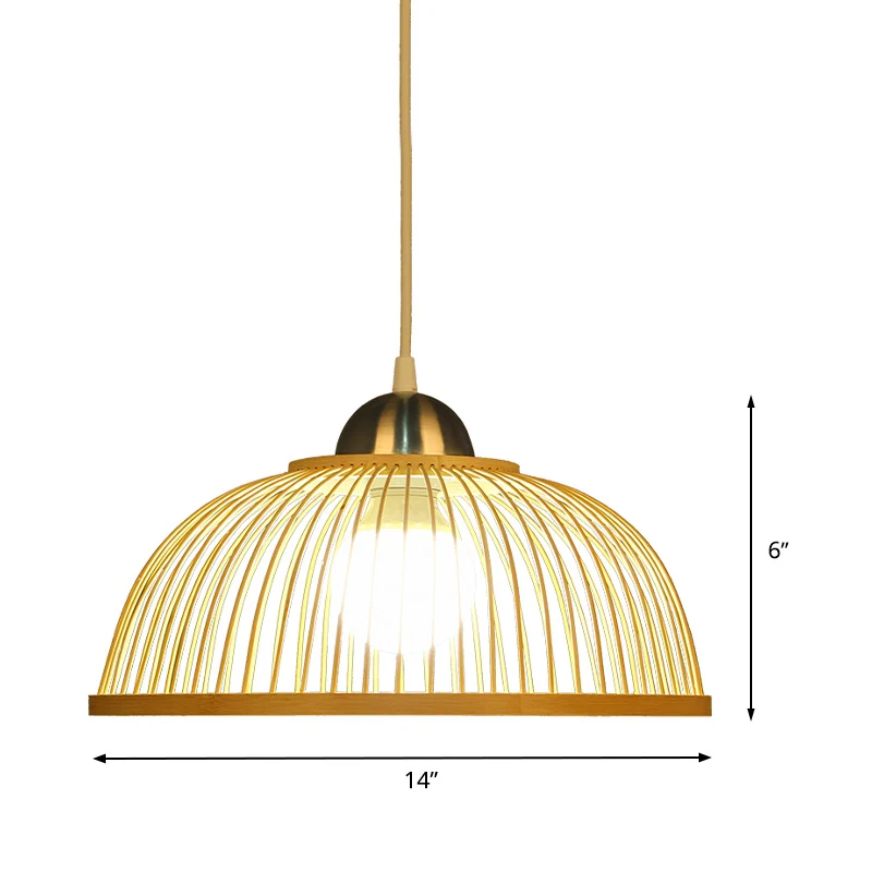 Koepel hangend plafondlamp Aziatische stijl bamboe enkele lamp beige hanglamp voor tearoom Clearhalo