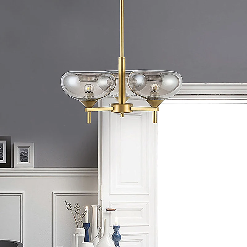 Koepel hangende kroonluchter moderne rookglas 3 hoofden eetkamer plafond ophanglamp Clearhalo