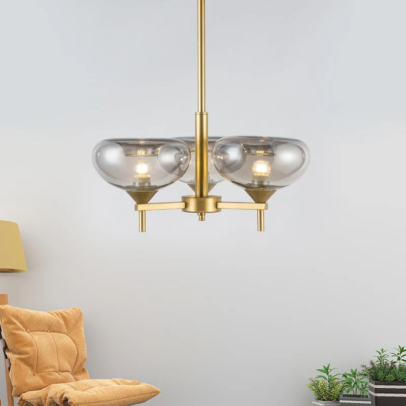 Koepel hangende kroonluchter moderne rookglas 3 hoofden eetkamer plafond ophanglamp Clearhalo