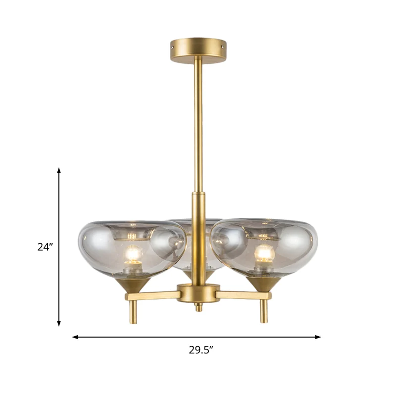 Koepel hangende kroonluchter moderne rookglas 3 hoofden eetkamer plafond ophanglamp Clearhalo