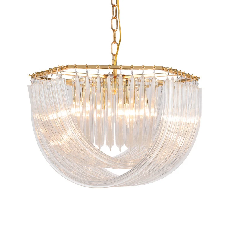 Koepel Kroonluchter Licht Modernisme Gebogen Prisma Glazen Strip 4/6 Hoofden Messing Hanglamp, 19,5"/25,5" Breed Clearhalo