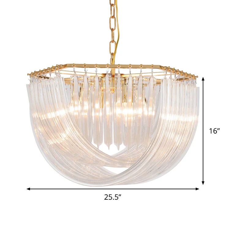 Koepel Kroonluchter Licht Modernisme Gebogen Prisma Glazen Strip 4/6 Hoofden Messing Hanglamp, 19,5"/25,5" Breed Clearhalo