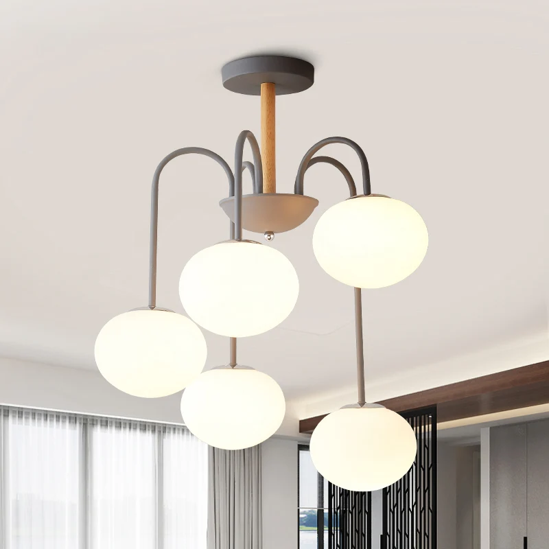 Koepel witte glazen kroonluchter verlichting eigentijdse stijl 3/5 lichts grijs/groen hanglicht Clearhalo