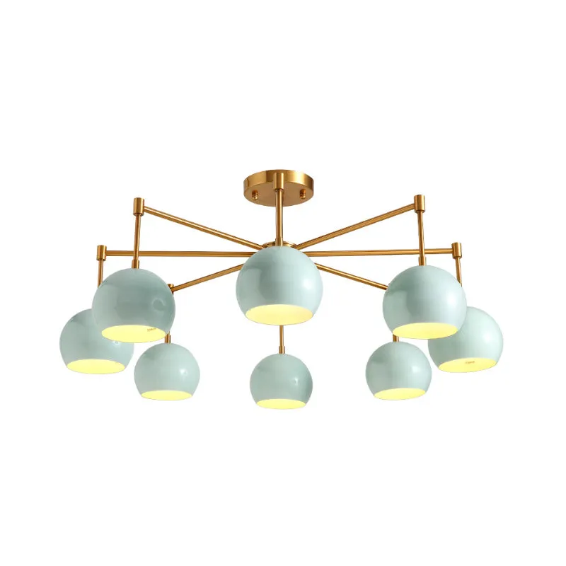 Koepelplafondhanglamp Macron Metaal 3/6/8 Lichten Blauwe Kroonluchterverlichting voor Slaapkamer Clearhalo