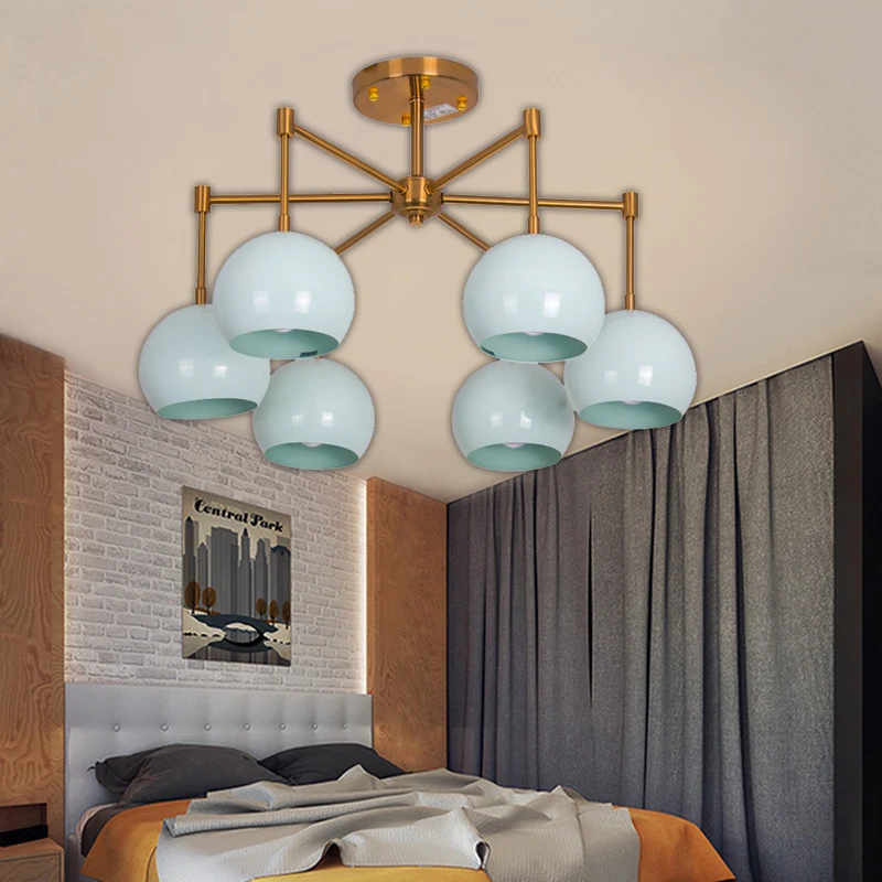 Koepelplafondhanglamp Macron Metaal 3/6/8 Lichten Blauwe Kroonluchterverlichting voor Slaapkamer Clearhalo