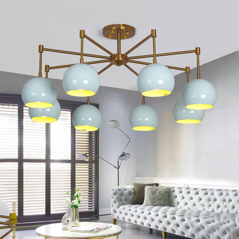 Koepelplafondhanglamp Macron Metaal 3/6/8 Lichten Blauwe Kroonluchterverlichting voor Slaapkamer Clearhalo