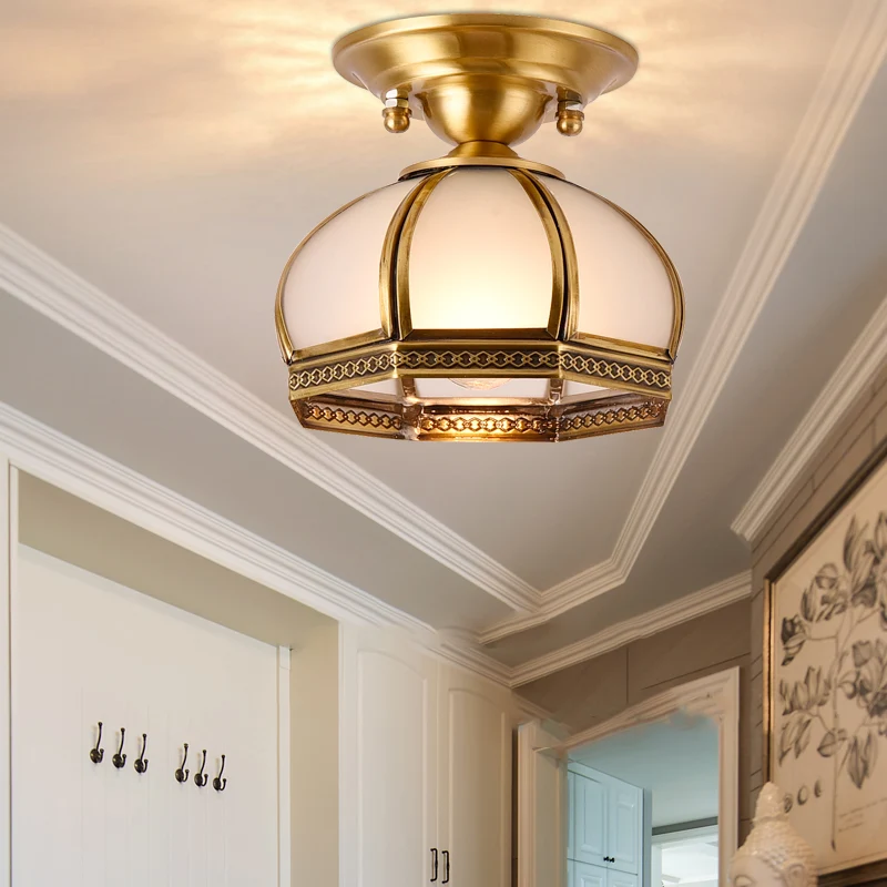 Koepelvormige eetkamer inbouwverlichting Klassiek metallic goud semi-inbouwmontage met opalen glazen kap Clearhalo