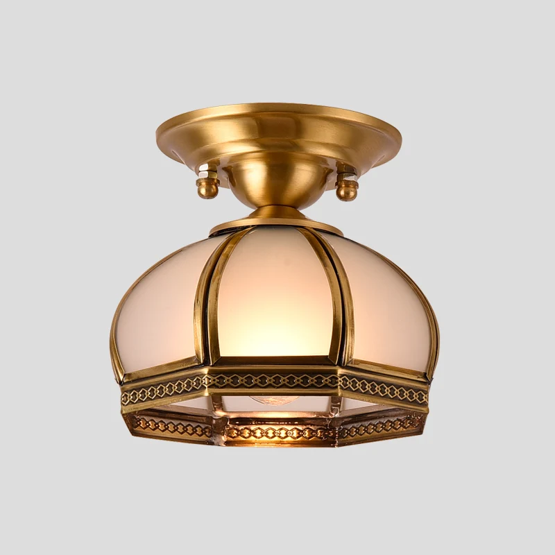 Koepelvormige eetkamer inbouwverlichting Klassiek metallic goud semi-inbouwmontage met opalen glazen kap Clearhalo