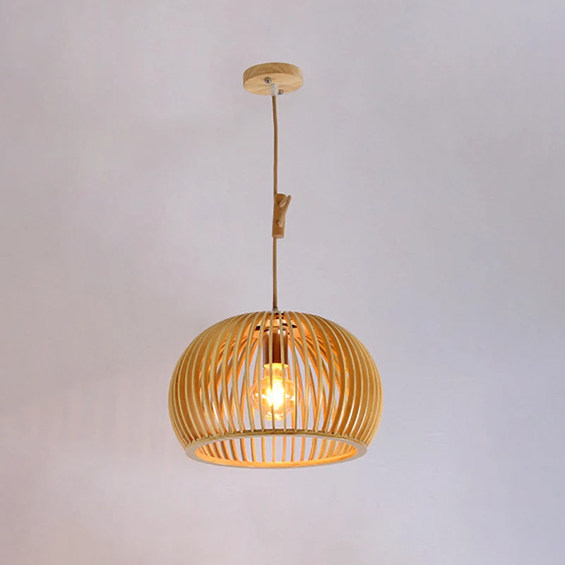 Koepelvormige hanglamp Japans hout 1 kop Beige plafondhanglamp voor woonkamer, 13"/18" breed Clearhalo