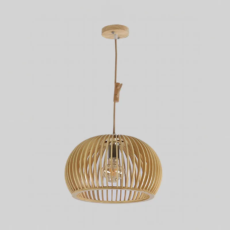 Koepelvormige hanglamp Japans hout 1 kop Beige plafondhanglamp voor woonkamer, 13"/18" breed Clearhalo