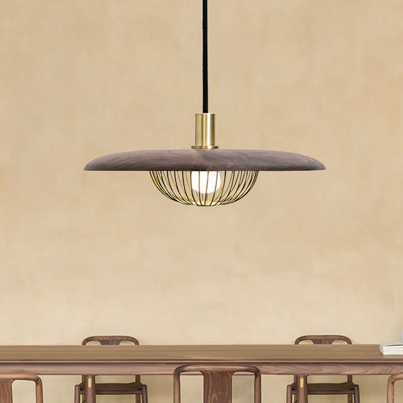 Koepelvormige hanglamp van ijzerdraad met houten schaduwdoek Winkel 1 moderne hanglamp Clearhalo