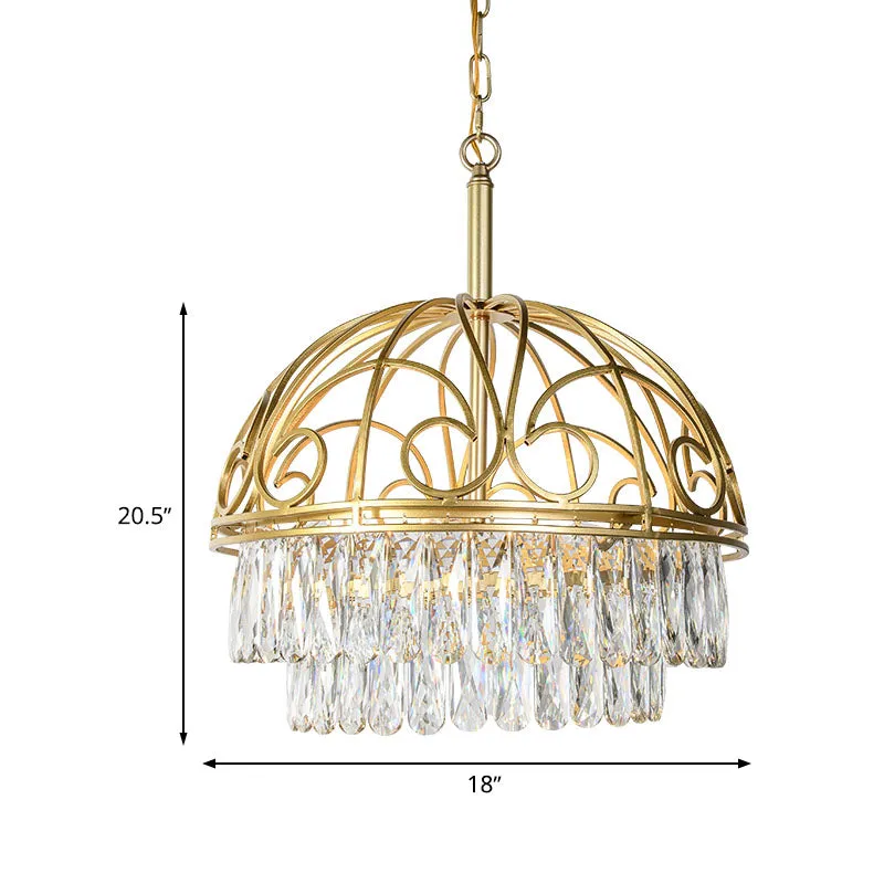 Koepelvormige kristallen kroonluchterlamp Lodge 6-lichts woonkamerplafondophangarmatuur goud Clearhalo