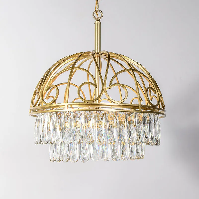 Koepelvormige kristallen kroonluchterlamp Lodge 6-lichts woonkamerplafondophangarmatuur goud Clearhalo