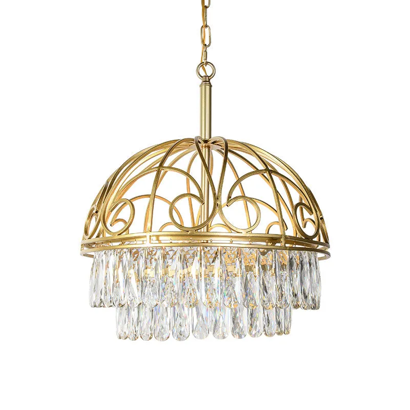 Koepelvormige kristallen kroonluchterlamp Lodge 6-lichts woonkamerplafondophangarmatuur goud Clearhalo