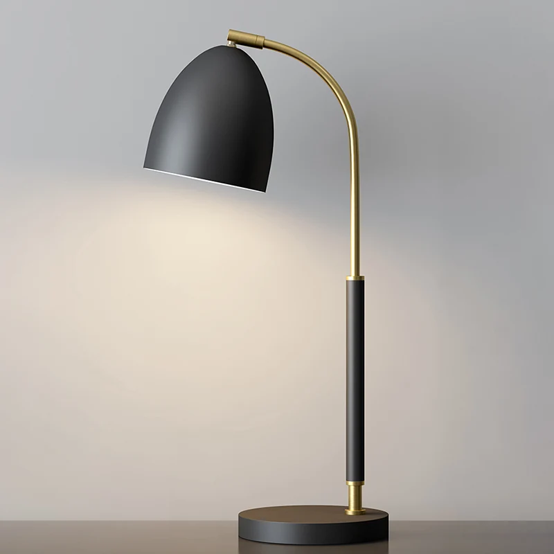 Koepelvormige tafellamp Simplicity Metallic 1-lamps zwarte nachtkastjeverlichting met gebogen arm Clearhalo