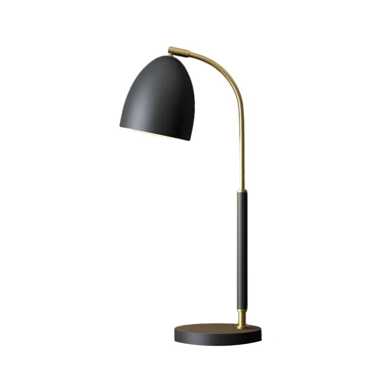 Koepelvormige tafellamp Simplicity Metallic 1-lamps zwarte nachtkastjeverlichting met gebogen arm Clearhalo