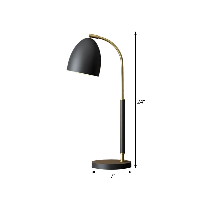 Koepelvormige tafellamp Simplicity Metallic 1-lamps zwarte nachtkastjeverlichting met gebogen arm Clearhalo
