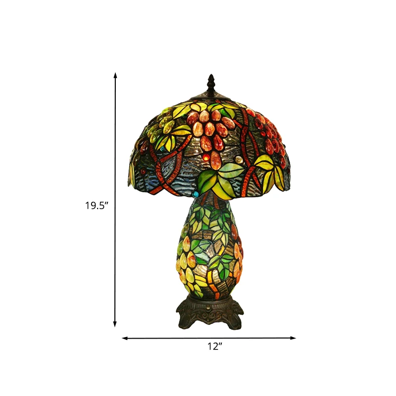 Koepelvormige tafelverlichting Barok handgeslepen glas 1 lichtbrons nachtlampje met druivenpatroon Clearhalo