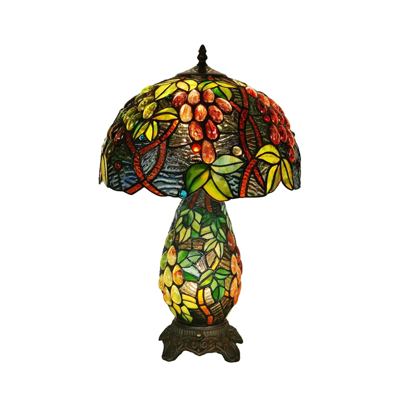 Koepelvormige tafelverlichting Barok handgeslepen glas 1 lichtbrons nachtlampje met druivenpatroon Clearhalo