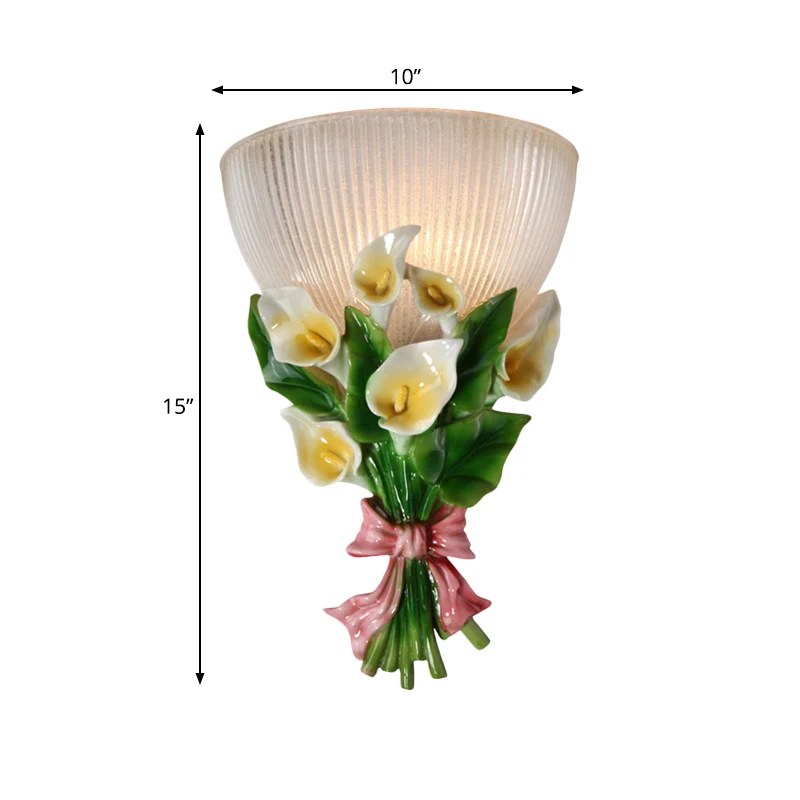Koepelvormige wandlamp Modern stijlvol geribbeld glas 1 lamp Witte schansverlichting met groen boeketdetail Clearhalo