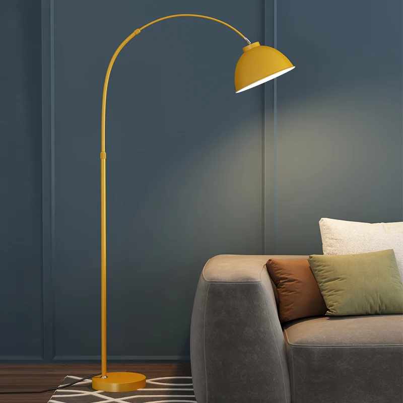 Koepelvormige woonkamervloerlamp Metaal 1 lamp Macaron staande lamp met verstelbare hengelarm Clearhalo