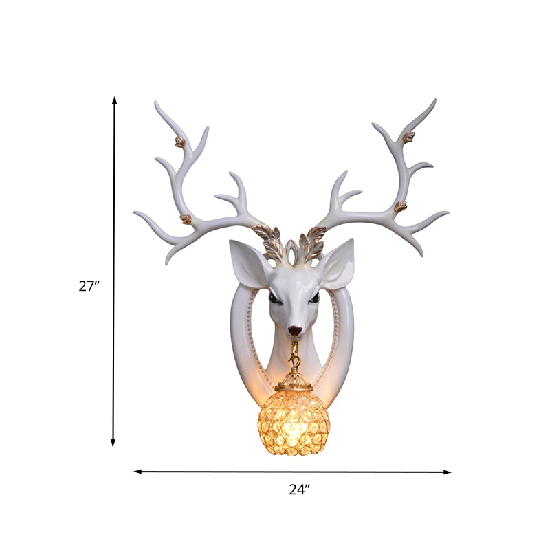 Koepelwandlamp Traditioneel metaal en kristal 1 Lichtbruin/wit schanslamp met hertendecoratie Clearhalo