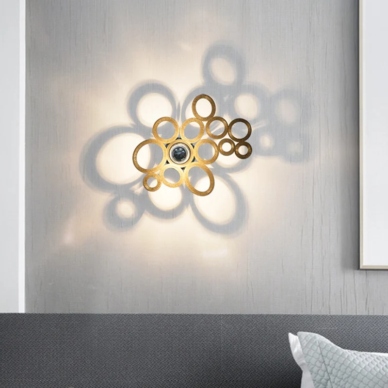 Koffie Bubble Ring Sconce Light Moderne stijl 1 lamp Houten muurverlichtingsideeën voor woonkamer Clearhalo