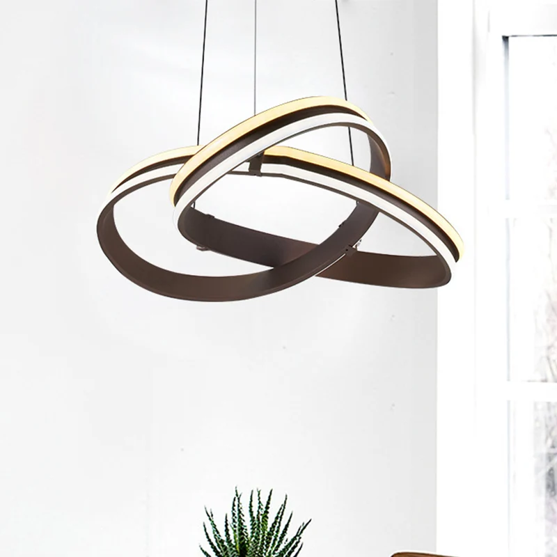Koffie naadloze curve kroonluchterlamp, moderne metalen LED-hanglamp, warm/wit licht Clearhalo