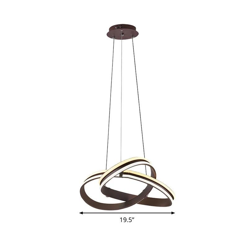 Koffie naadloze curve kroonluchterlamp, moderne metalen LED-hanglamp, warm/wit licht Clearhalo