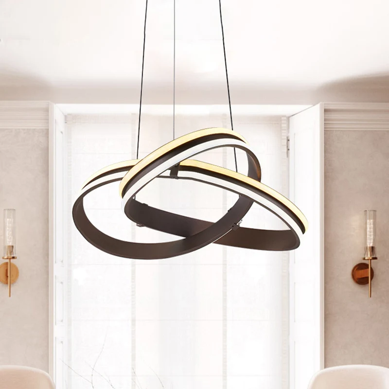 Koffie naadloze curve kroonluchterlamp, moderne metalen LED-hanglamp, warm/wit licht Clearhalo