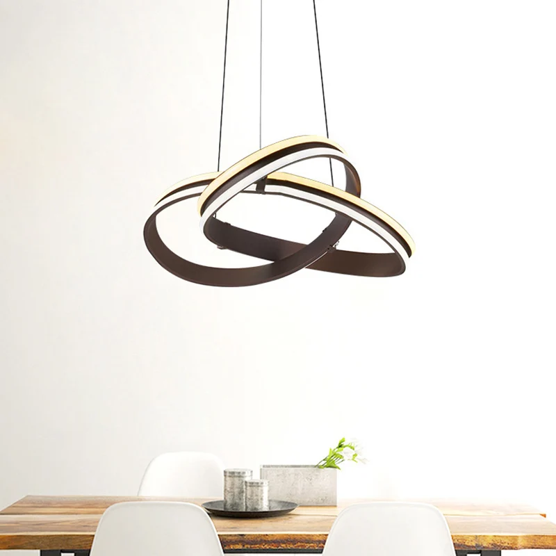 Koffie naadloze curve kroonluchterlamp, moderne metalen LED-hanglamp, warm/wit licht Clearhalo