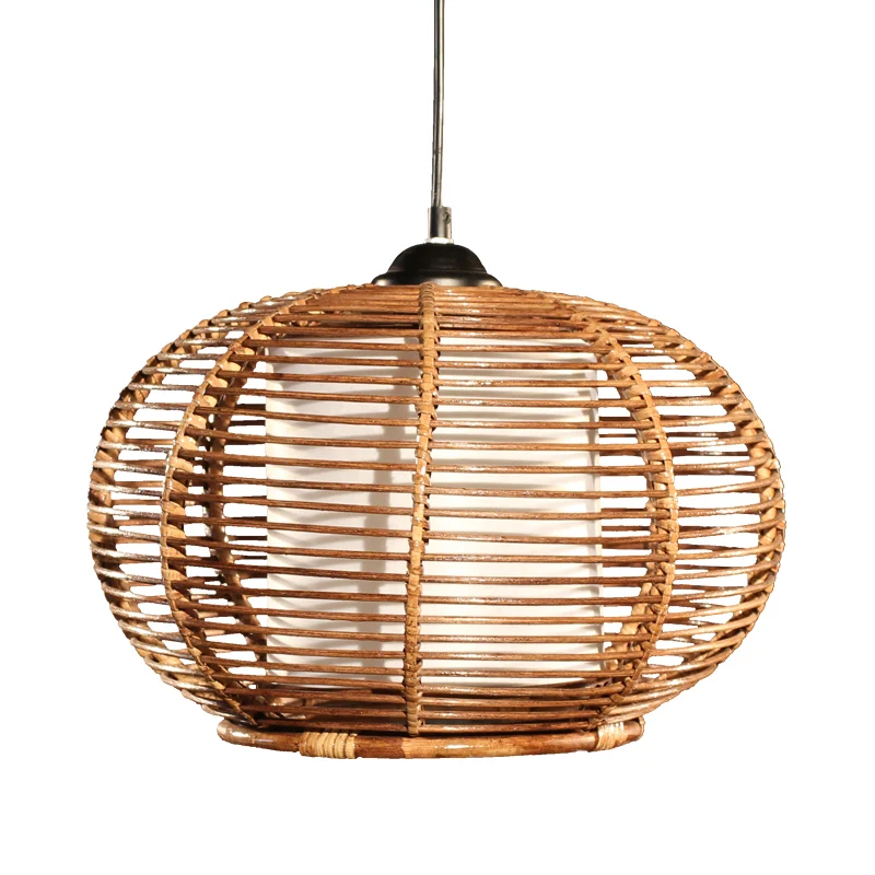 Koffie Pompoen Hanglamp Azië 1 Kop Rotan Plafond Hanglamp met Buis Wit Perkamenten Kap Clearhalo