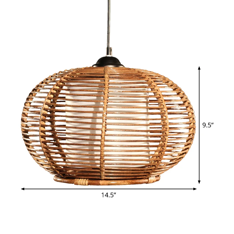 Koffie Pompoen Hanglamp Azië 1 Kop Rotan Plafond Hanglamp met Buis Wit Perkamenten Kap Clearhalo