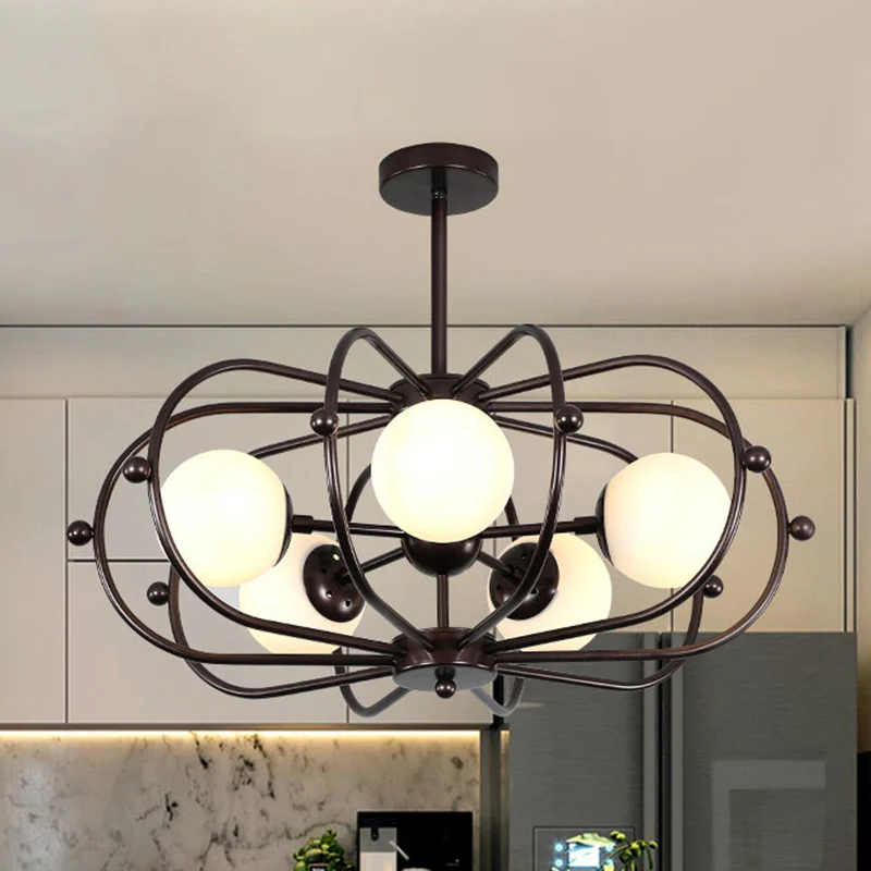 Koffie ronde hanger kroonluchter modernisme 5 lampen melkglas plafond hanglamp Clearhalo