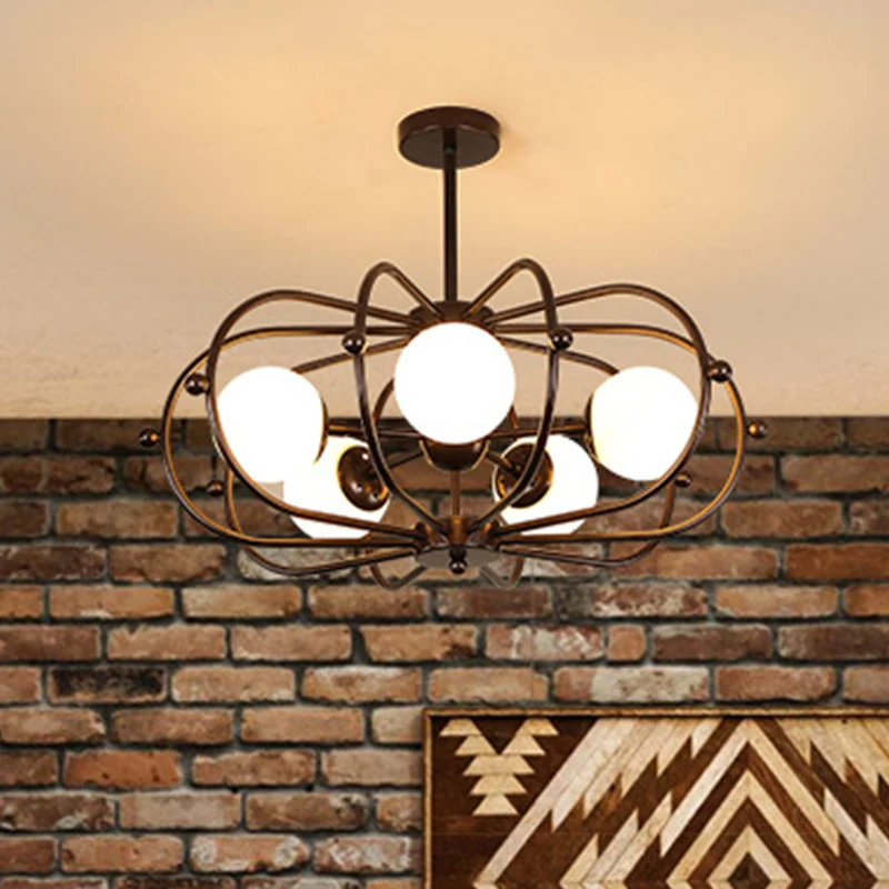 Koffie ronde hanger kroonluchter modernisme 5 lampen melkglas plafond hanglamp Clearhalo