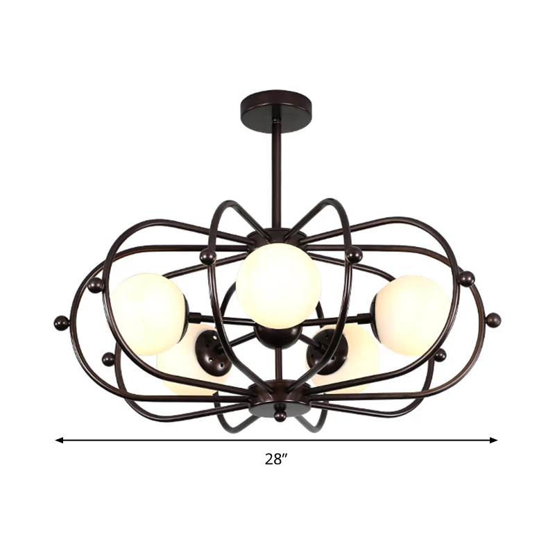 Koffie ronde hanger kroonluchter modernisme 5 lampen melkglas plafond hanglamp Clearhalo