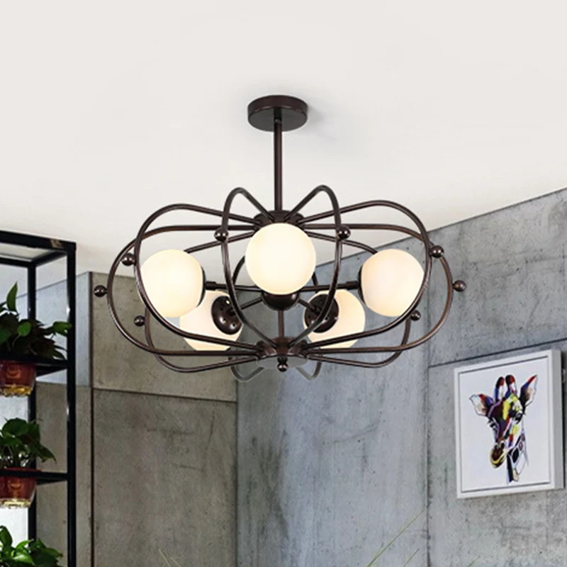 Koffie ronde hanger kroonluchter modernisme 5 lampen melkglas plafond hanglamp Clearhalo