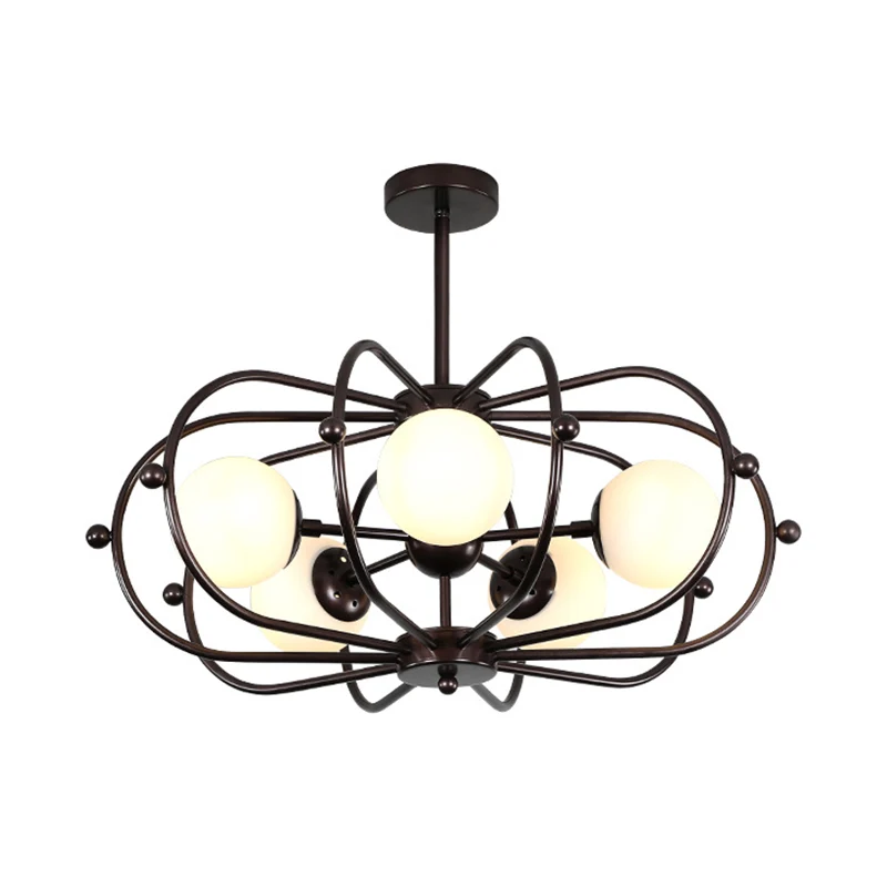 Koffie ronde hanger kroonluchter modernisme 5 lampen melkglas plafond hanglamp Clearhalo
