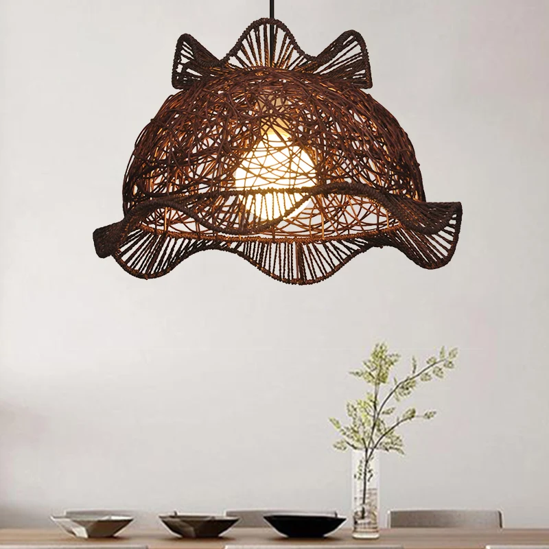 Koffie Ruffle-Edge Bowl Hanger Modernistische Enkele Bamboe Plafondophanglamp voor Eetkamer Clearhalo