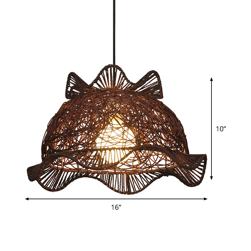 Koffie Ruffle-Edge Bowl Hanger Modernistische Enkele Bamboe Plafondophanglamp voor Eetkamer Clearhalo