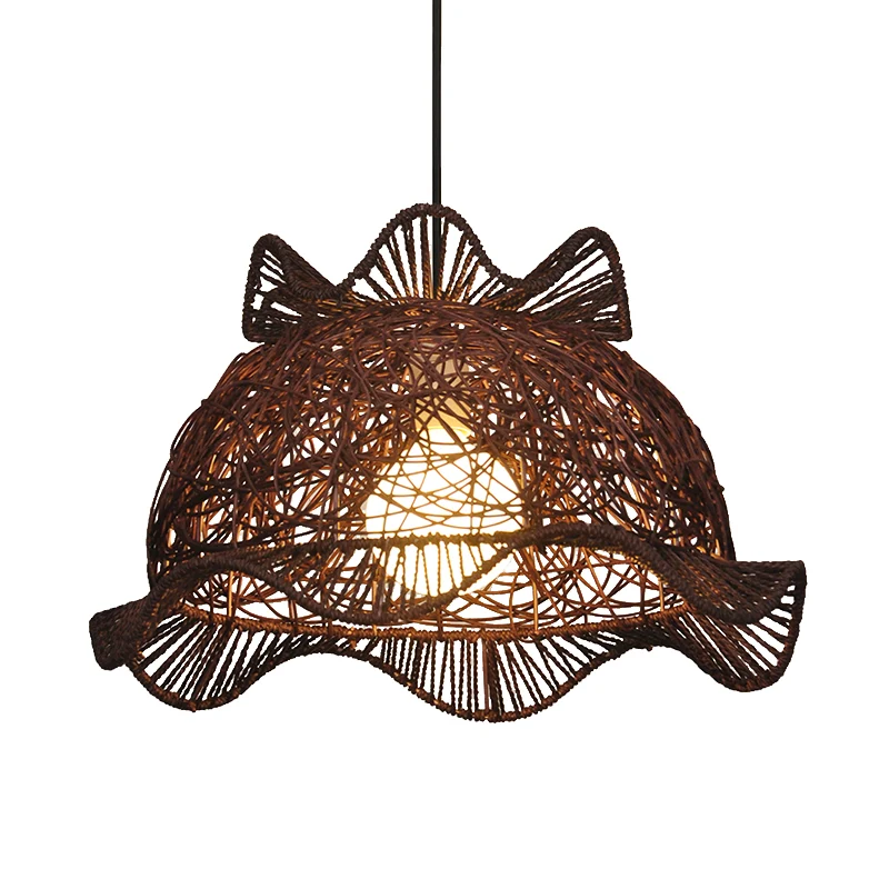 Koffie Ruffle-Edge Bowl Hanger Modernistische Enkele Bamboe Plafondophanglamp voor Eetkamer Clearhalo