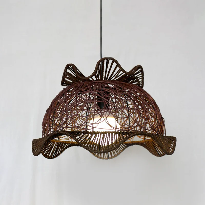 Koffie Ruffle-Edge Bowl Hanger Modernistische Enkele Bamboe Plafondophanglamp voor Eetkamer Clearhalo