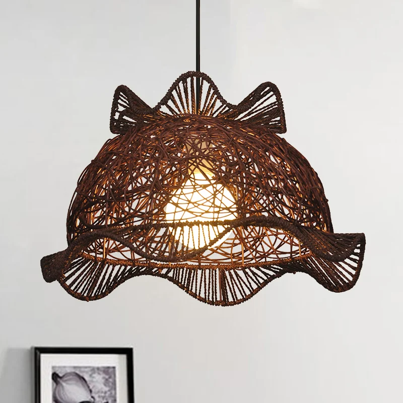 Koffie Ruffle-Edge Bowl Hanger Modernistische Enkele Bamboe Plafondophanglamp voor Eetkamer Clearhalo