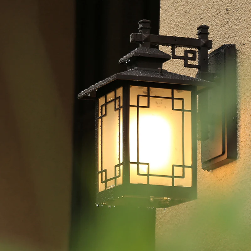 Koffieafwerking 1-lamps schanslamp Traditionele matglazen rechthoekige wandlamp voor buiten Clearhalo