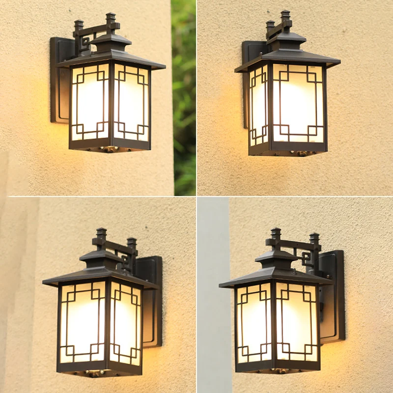 Koffieafwerking 1-lamps schanslamp Traditionele matglazen rechthoekige wandlamp voor buiten Clearhalo