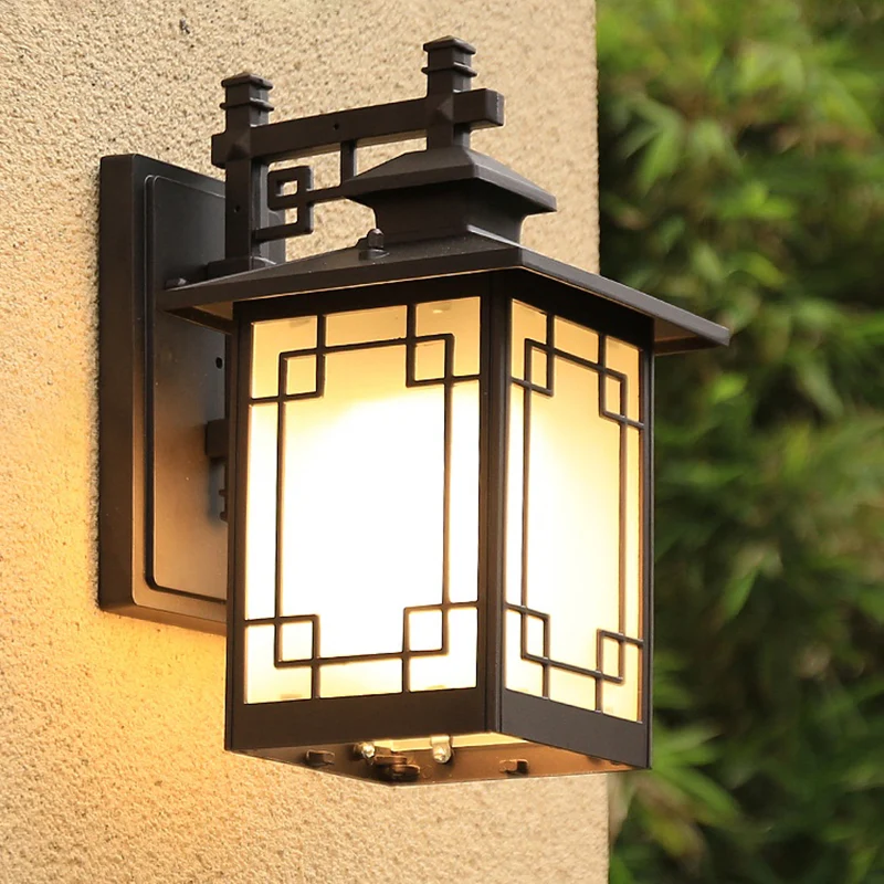 Koffieafwerking 1-lamps schanslamp Traditionele matglazen rechthoekige wandlamp voor buiten Clearhalo