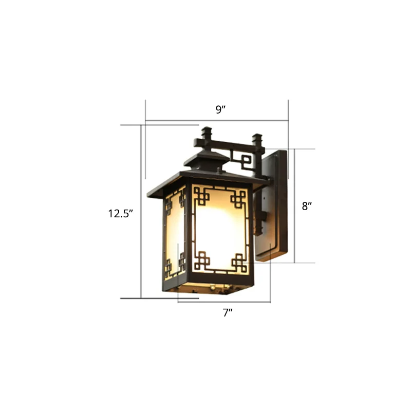 Koffieafwerking 1-lamps schanslamp Traditionele matglazen rechthoekige wandlamp voor buiten Clearhalo